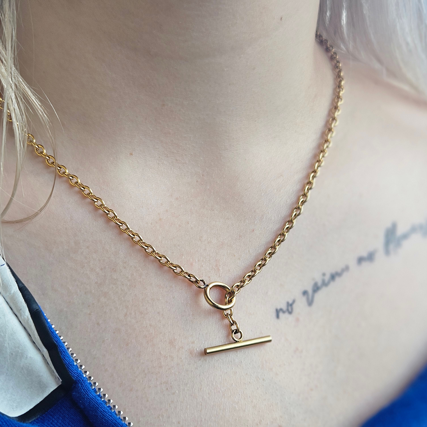 Filigrane Halskette mit T-Verschluss/PVD Gold beschichtet